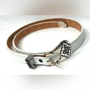 Nocona Womens White Leather Belt Western Belt Rodeo Silver Tone Buckle Size 32